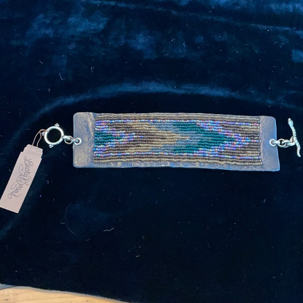 Lucky Brand Leather Beaded Cuff Bracelet